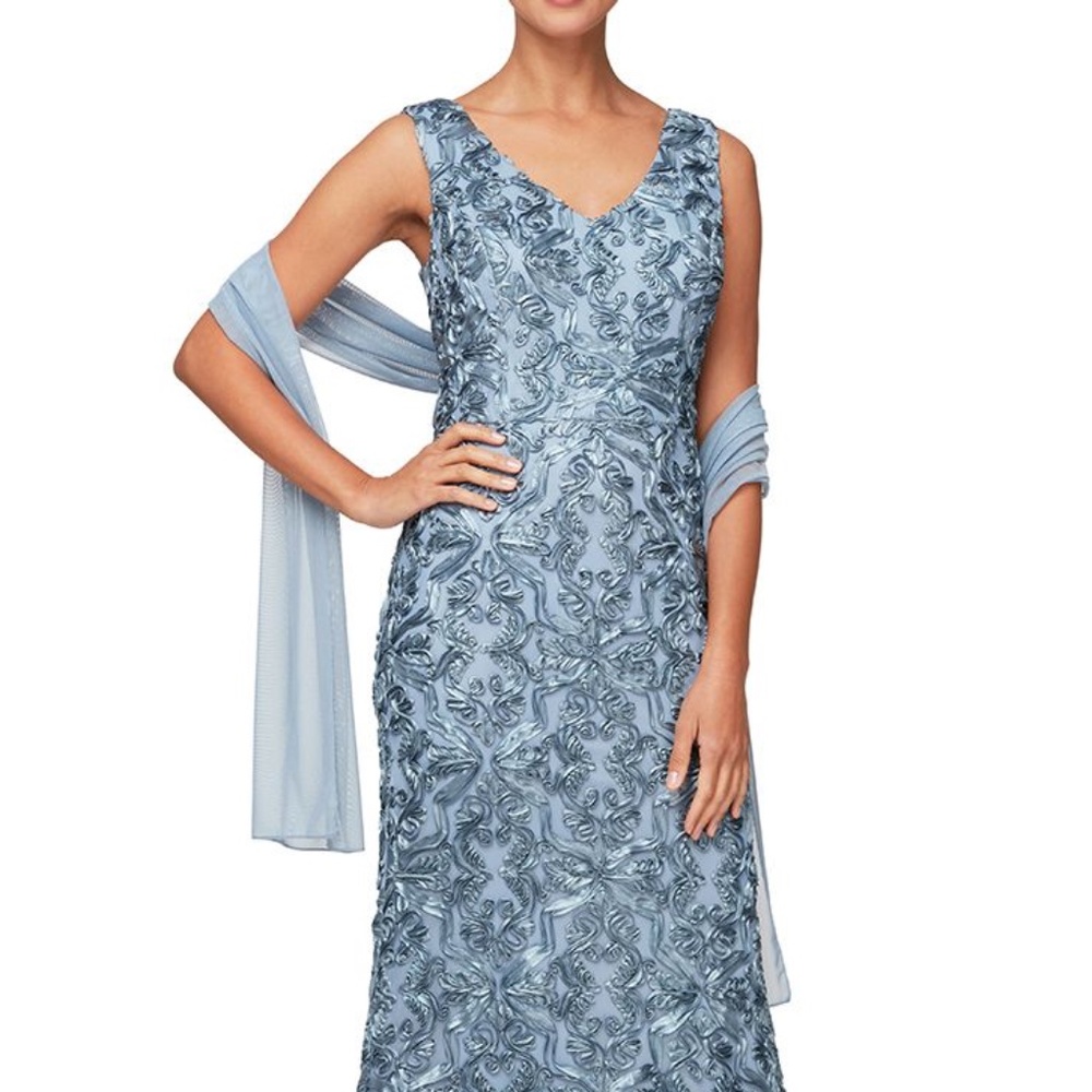 Alex Evenings V- Neck Long A-Line Silhouette Dress w/Matching Shawl SZ 16 NEW